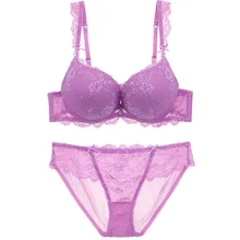 JIGERJOGER фиолетовый бантик панти цветочные кружева бюстгальтер топы женские Пуш-Ап проводной Мягкий 2 шт кружева женское нижнее белье