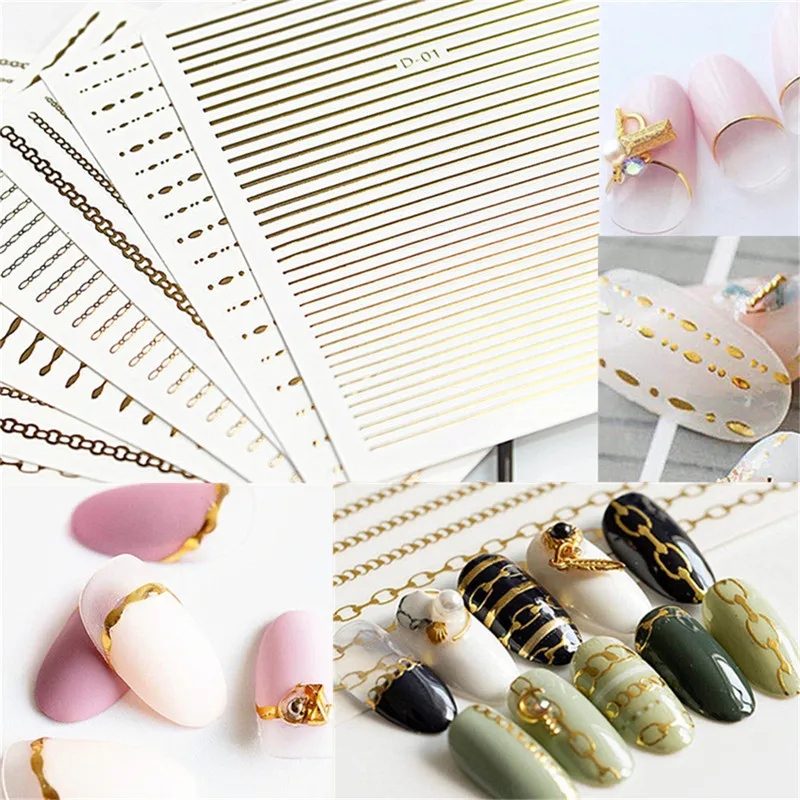 

1Pack Rose Gold Silver 3D Nail Sticker Curve Stripe Lines Nails Stickers Adhesive Striping Tape Nail Art Stickers Decals