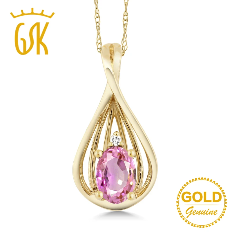 

GemStoneKing 0.55 Ct Oval Natural Pink Sapphire Diamond 10K Yellow Gold Pendant Necklace For Women Fine Jewelry