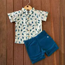 Новинка года, комплект детской одежды для мальчиков детская летняя футболка с короткими рукавами и отворотами+ короткие штаны комплект из двух предметов для малышей