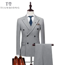 Двубортный новейший дизайн пальто брюки костюм Мужской приталенный Свадебный костюм для мужчин чистый черный светильник серый смокинг пиджак+ брюки+ жилет