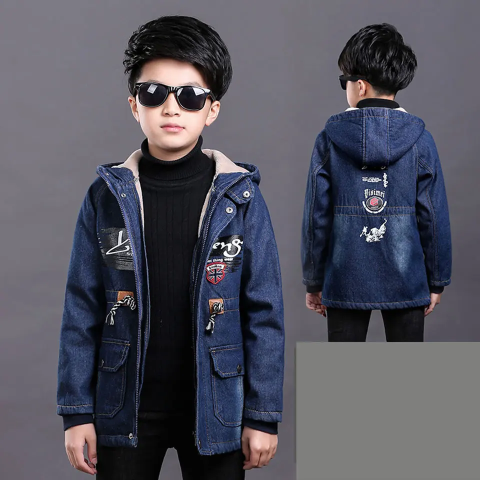 

Fashion Winter Kids Denim Boys Outerwear Coats Active Boy Windbreaker Cartoon Casual Coats For Children Clothes Baby Boy Parkas