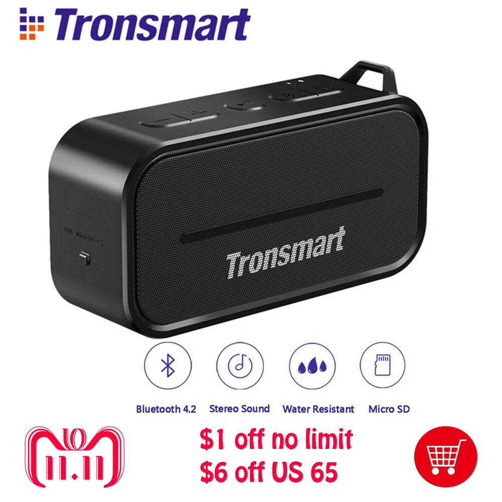 

Tronsmart Element T2 Bluetooth 4.2 Outdoor Wireless Water Resistant Speaker Portable Mini Speaker Black for IOS Android Xiaomi