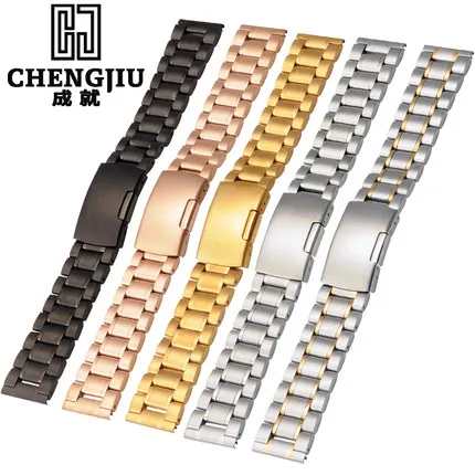 

18 20 22 24 mm Mens Solid Steel Watch Band Deployment Clasp Rose Gold Bracelet Wrist Watchband Belt Male Straps Montre Masculino