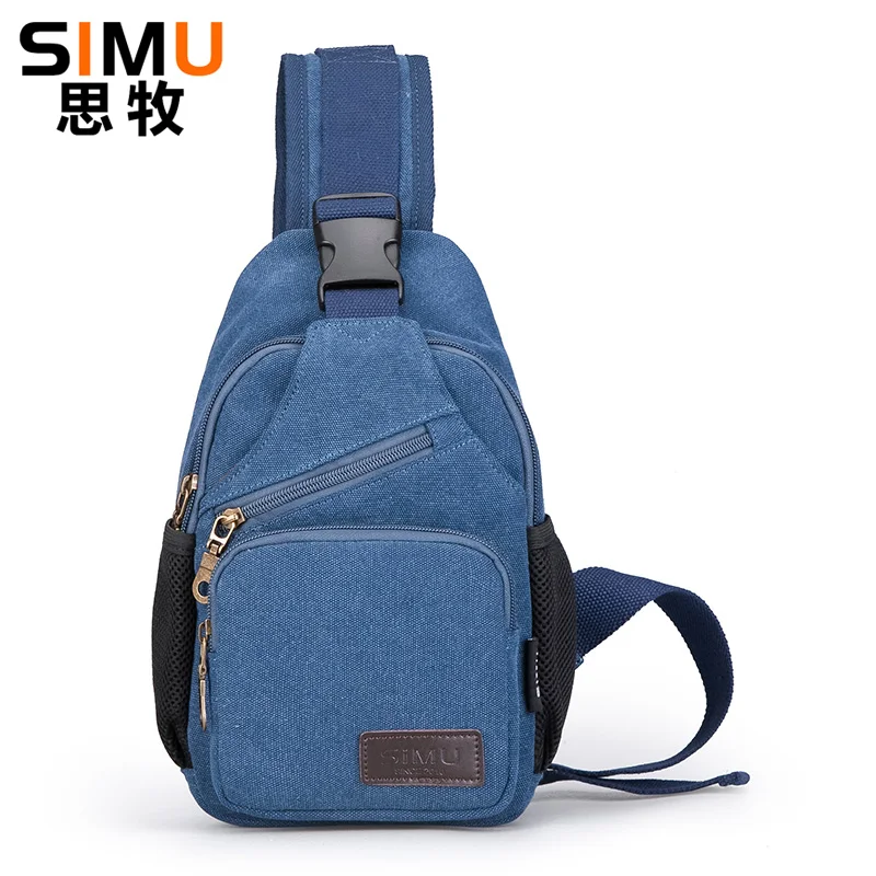 Simu парусиновый нагрудный мини рюкзак мужской и женский слинг сумка большой емкости сумка сумка через плечо - Цвет: blue