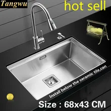 Горячая Роскошная кухонная ручная раковина одинарная мойка стандартная прочная 304 пищевая нержавеющая сталь 680x430 мм