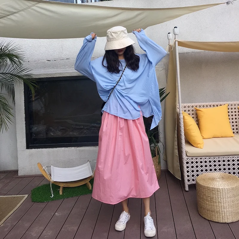

2 Piece Set Women Long Skirt Plus Size Long Sleeve O-neck High Waist Skirt Plus Size Korean Two Piece Elegant Casual Suit