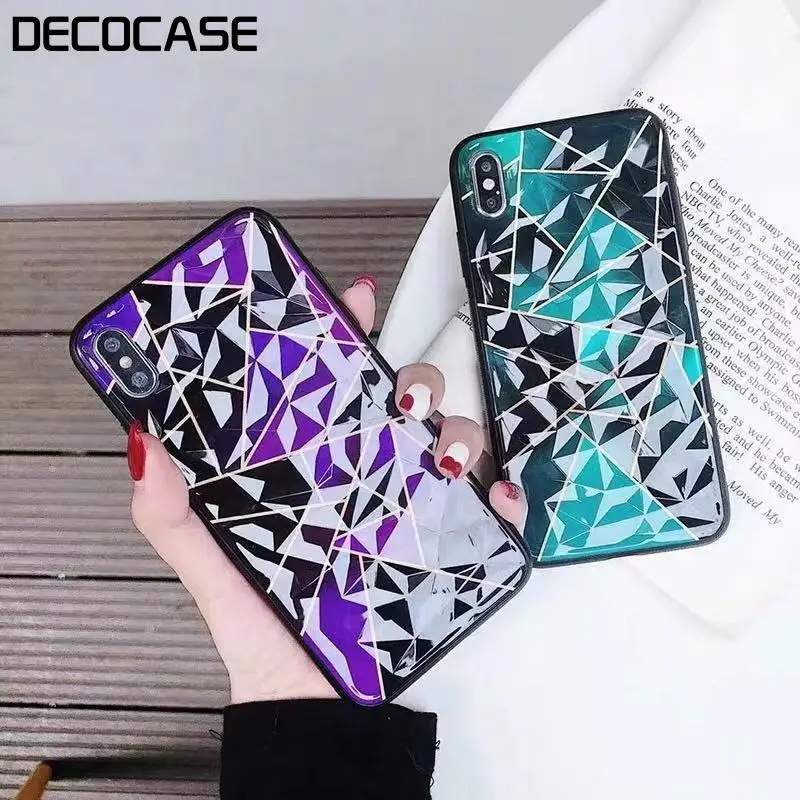 DECOCASE Purple Green Geometric Glossy Fashion Women Mobile Phone Cases for iPhone 6 s 7 8 Plus X XR XS Max Covers Gifts |