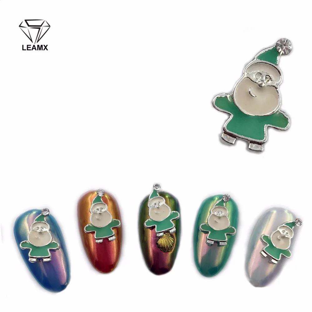 

LEAMX Alloy 3D Charm Glitter Christmas Design Decoration Nail Supplier Rhinestone Jewelry Santa Claus 10/Pcs Charm Rhinestone
