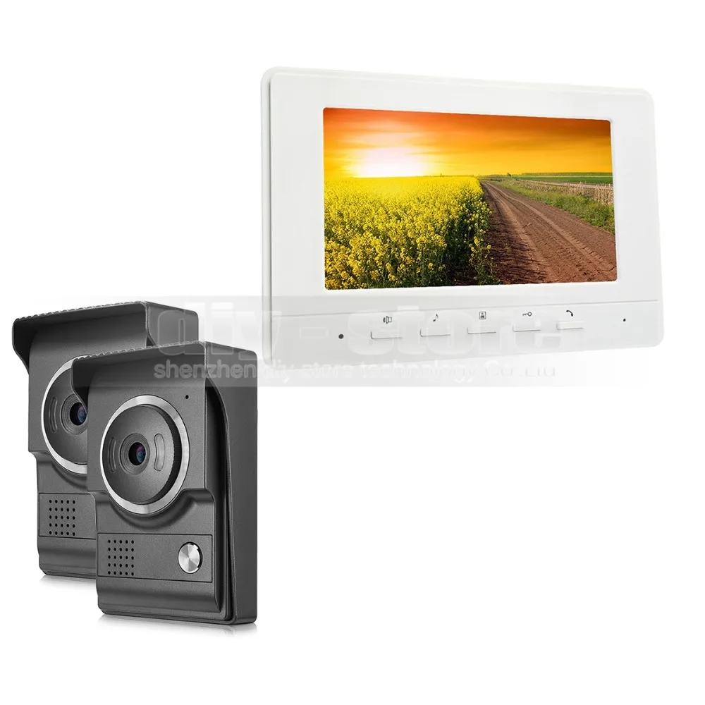 DIYSECUR 7inch Video Intercom Video Door Phone 700TV Line IR Night Vision HD Camera for Home Office Factory White 2V1