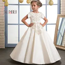 Большая Акция; платья цвета слоновой кости с аппликацией и цветочным узором для девочек; коллекция года; Длина до пола; нарядные платья для девочек; платья для первого причастия