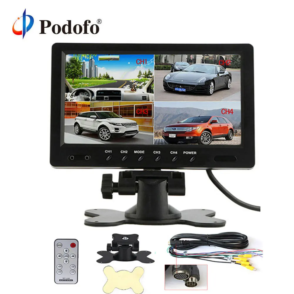 Podofo 9" TFT LCD Split Screen Quad Monitor CCTV Security Surveillance