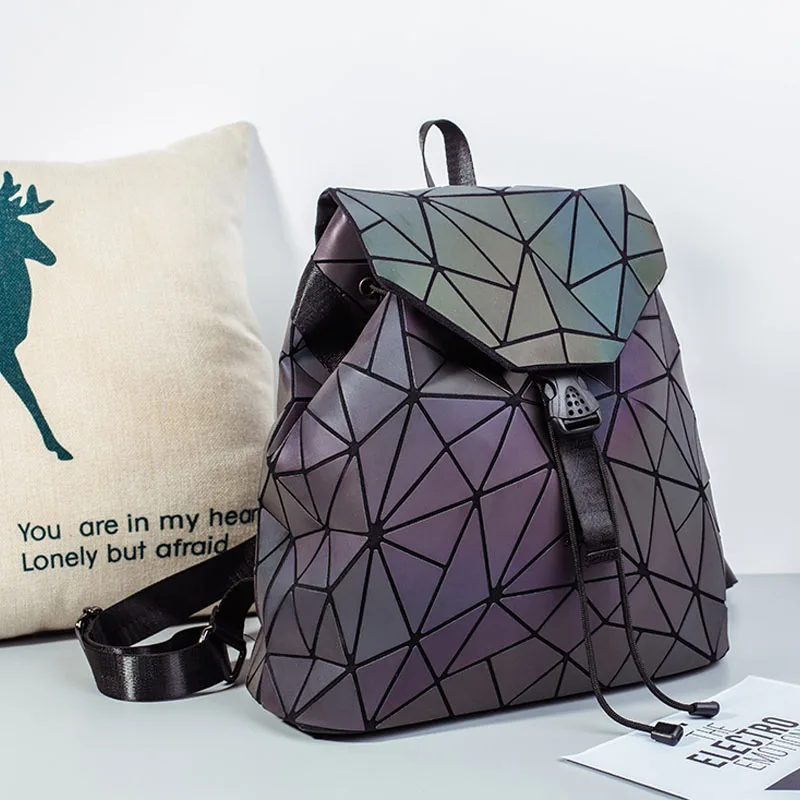 Женский рюкзак с ромбовидной решеткой, Геометрическая стеганая школьная сумка, рюкзаки для девочек-подростков, светящиеся школьные сумки, голографическая сумка Mochila