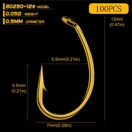 100 шт./лот 8#12# золотой рыболовный крючкообразный крючок рыболовные Крючки рыболовные форели Лосось сухие мухи джиг Anzol Pesca карп рыба колючий крючок - Цвет: size12