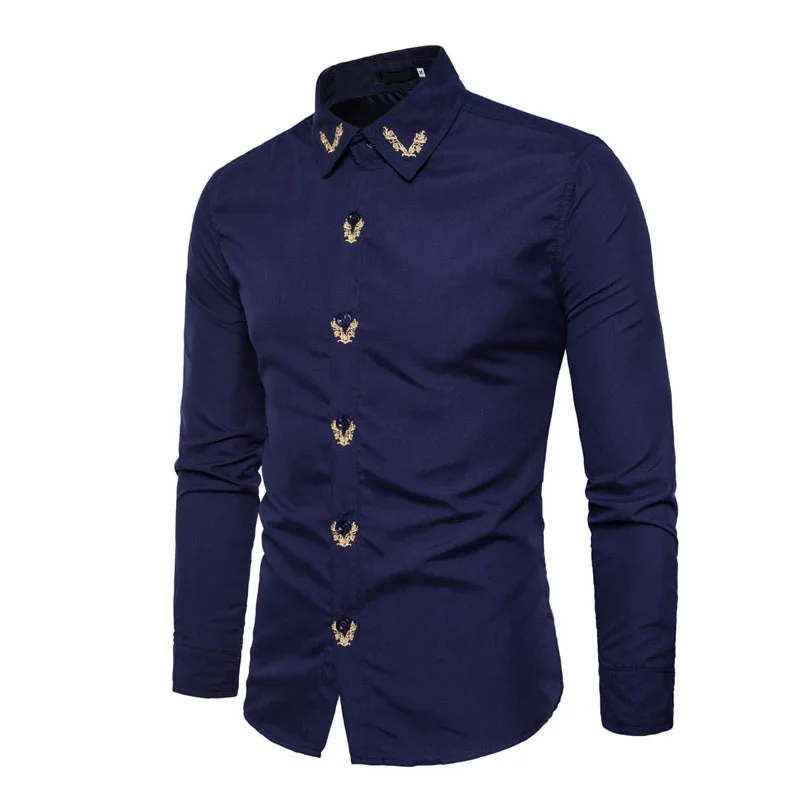 

NEW 2019 Autumn Winter Fashion British normal waiter Hotle restaurant office long sleeve shirts men slim evening dress shirts