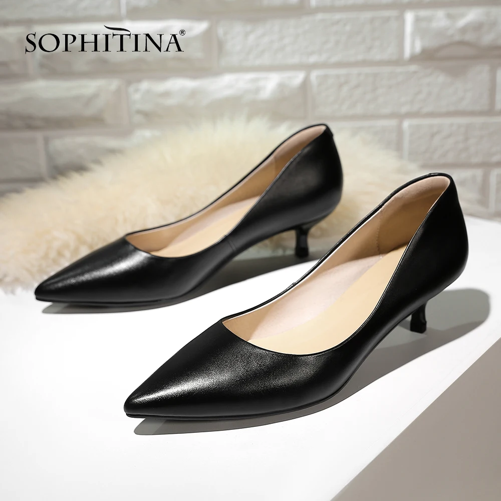 SOPHITINA/пикантные женские туфли-лодочки из натуральной кожи с острым носком демисезонная офисная обувь на тонком каблуке повседневные женские туфли-лодочки без застежки, MO215