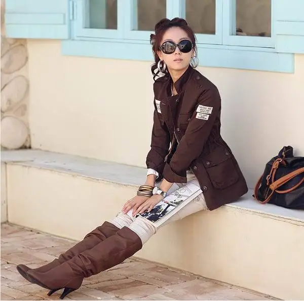 Best  4 Color Women 2017 Spring Military Jacket Army Green Jackets Embroidery Epaulet Drawstring Adjustab