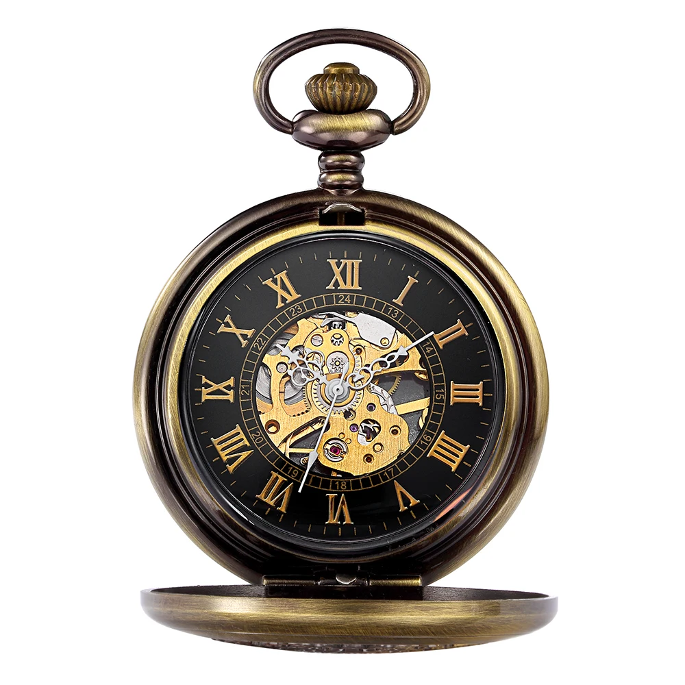 ORKINA Men and Women Clock with Chain Retro Bronze Case Intricate ORKINA Men and Women Clock with Chain Retro Bronze Case Intricate