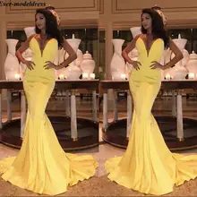 Сексуальные платья русалка выпускного вечера глубокий v-образный вырез открытая спина развертки Поезд Элегантные вечерние платья для вечеринок Vestidos De Festa