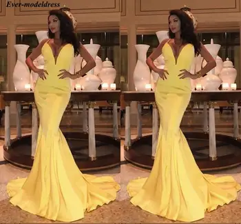 

Sexy Mermaid Prom Dresses 2020 Deep V-Neck Open Back Sweep Train Elegant Formal Gowns Party Dresses Vestidos De Festa
