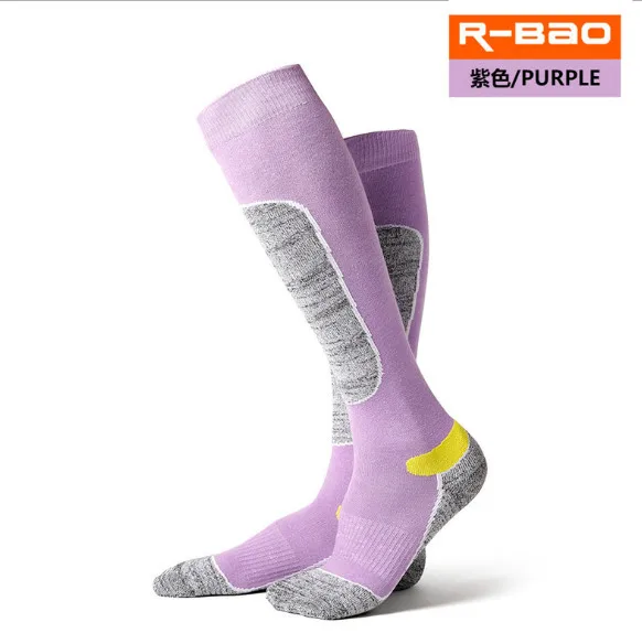 Лыжные носки(2 пар/лот) R-BAO/RB3323 хлопковые мужские и женские спортивные носки теплые носки для пешего туризма на открытом воздухе - Цвет: Фиолетовый