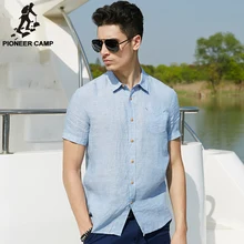 Pioneer camp 2017 neue sommer männer leinenhemd casual männer shirt kurzarm dünnen atmungs schlanken blauen hemden männer kleidung 666212