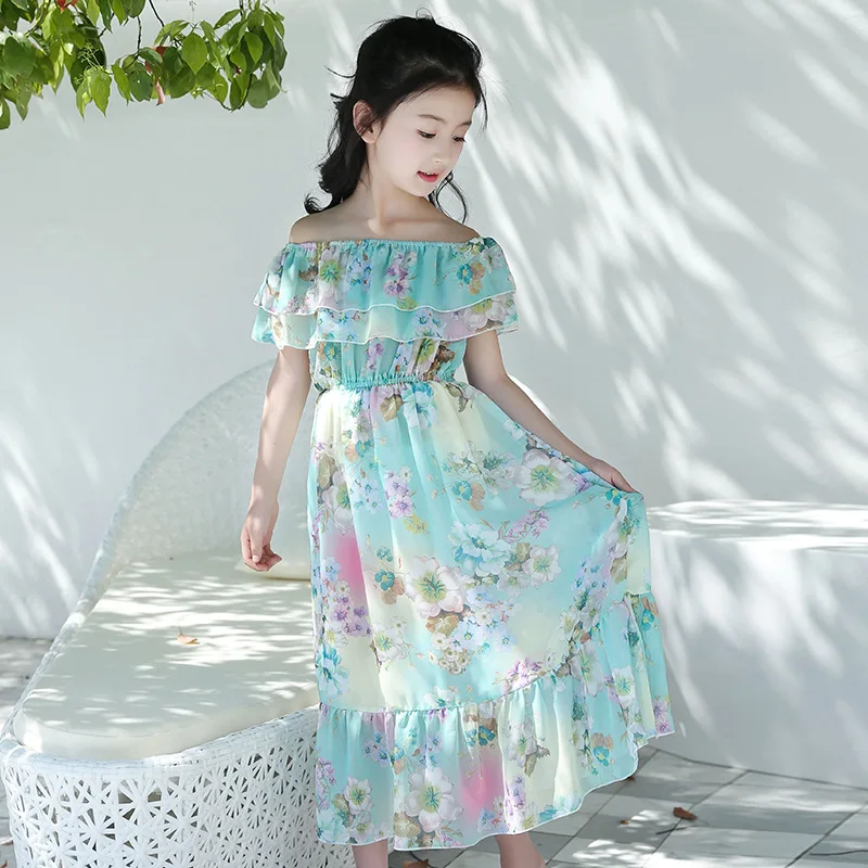 Us 1483 20 Offgirls Dress Bohemia Summer Beach Sundress 2019 Princess Dress Chiffon Print Teenage Kids Dresses For Girls 5 7 9 11 13 14 Years In