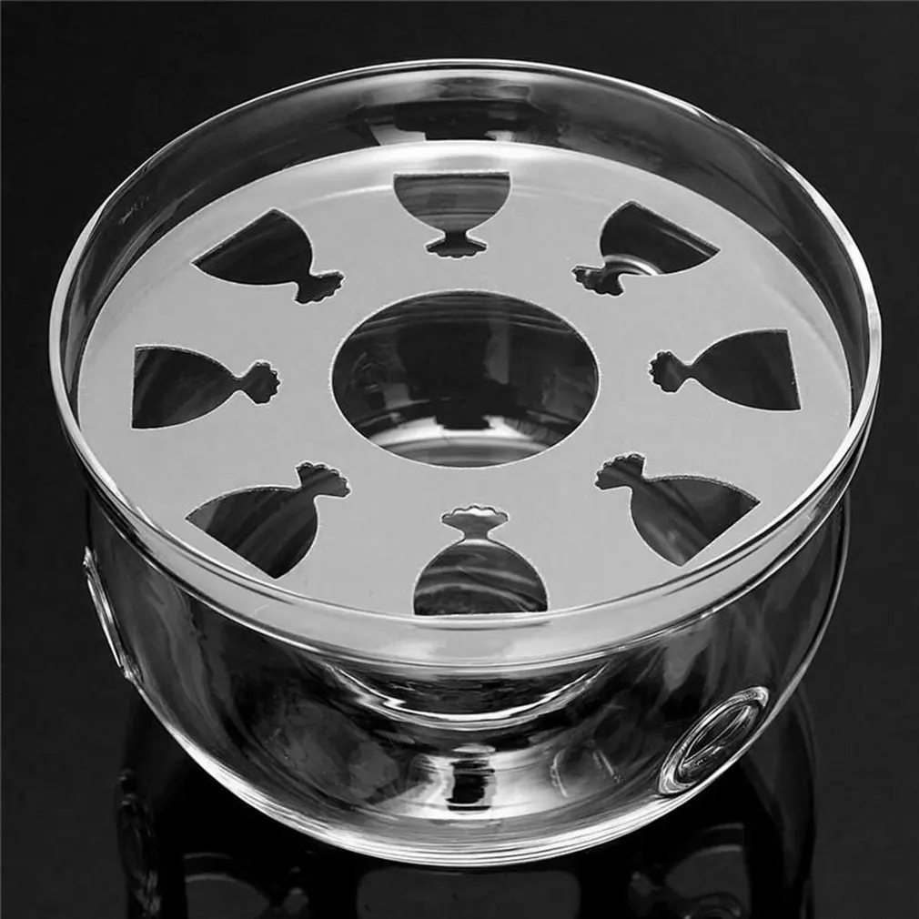 Heat-Resisting Teapot Warmer Base Clear Glass Round Shape Insulation Holder 