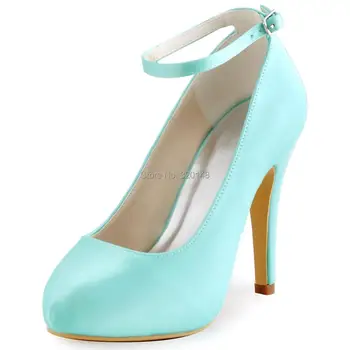 

EP11049 Women High Heels Pumps Closed Toe Ankle Strap Wedding Shoes ladies Bride Prom Party Dress Shoes Mint Green