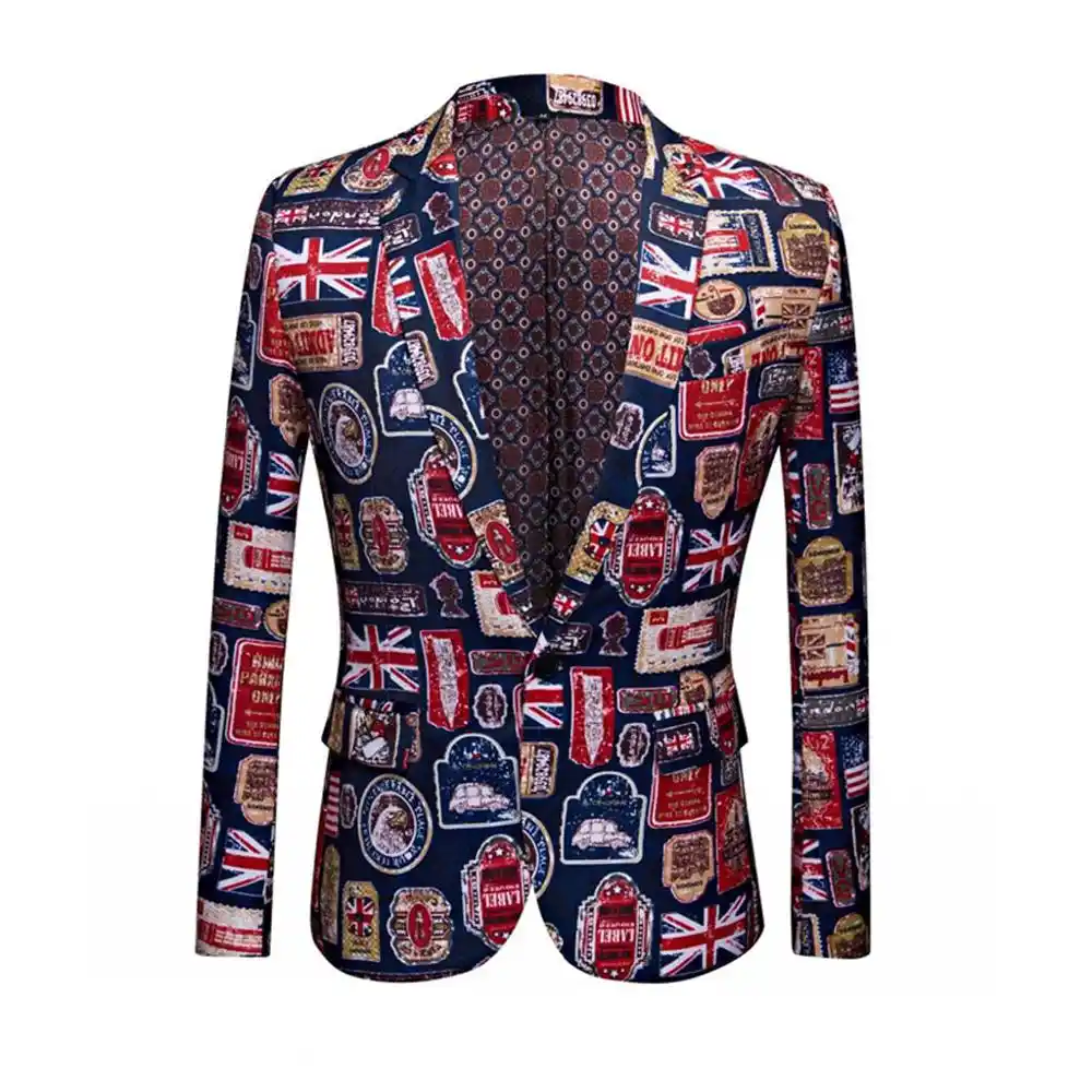2019 New Briton Style Suit Jacket With A Union Jack Print Slim