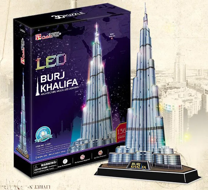 Подарок на год Burj Khalifa 3D головоломка модель здания светодиодный башня DIY Дисплей украшения игрушки Образование IQ Высокая коллекция Pro игры - Цвет: New Package