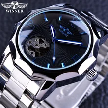 Winner синий океан геометрические дизайн нержавеющая сталь роскошный маленький циферблат Скелет Мужские часы лучший бренд класса люкс автоматические наручные часы