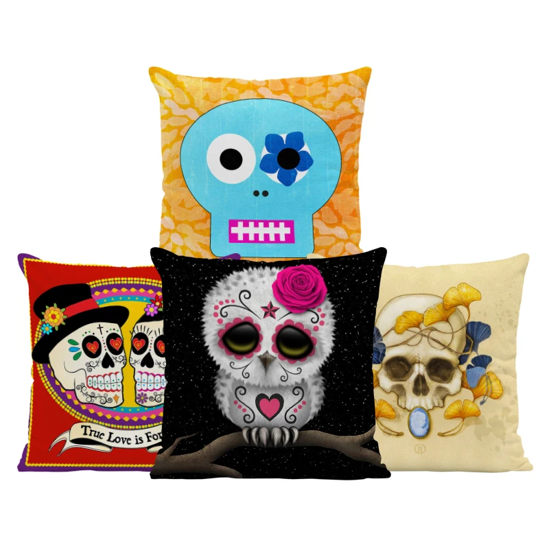 

Love Starry Sky Branch Cushions Sugar Skull Dog Bear Flower Pillow Case Retro Pope Dorm Holiday Gift Throw Pillows 43Cm Velvet