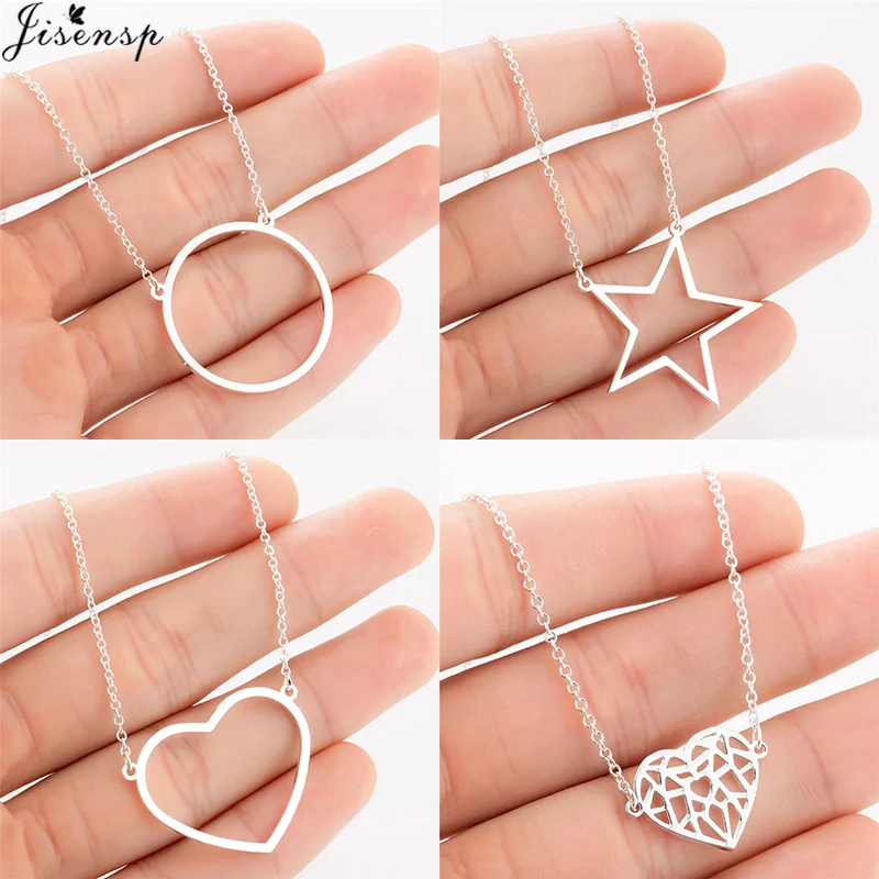 

Jisensp New Boho Geometric Round Star Heart Pendant Necklace for Women Gold Long Chain Necklaces Simple Jewelry Kolye Bijoux