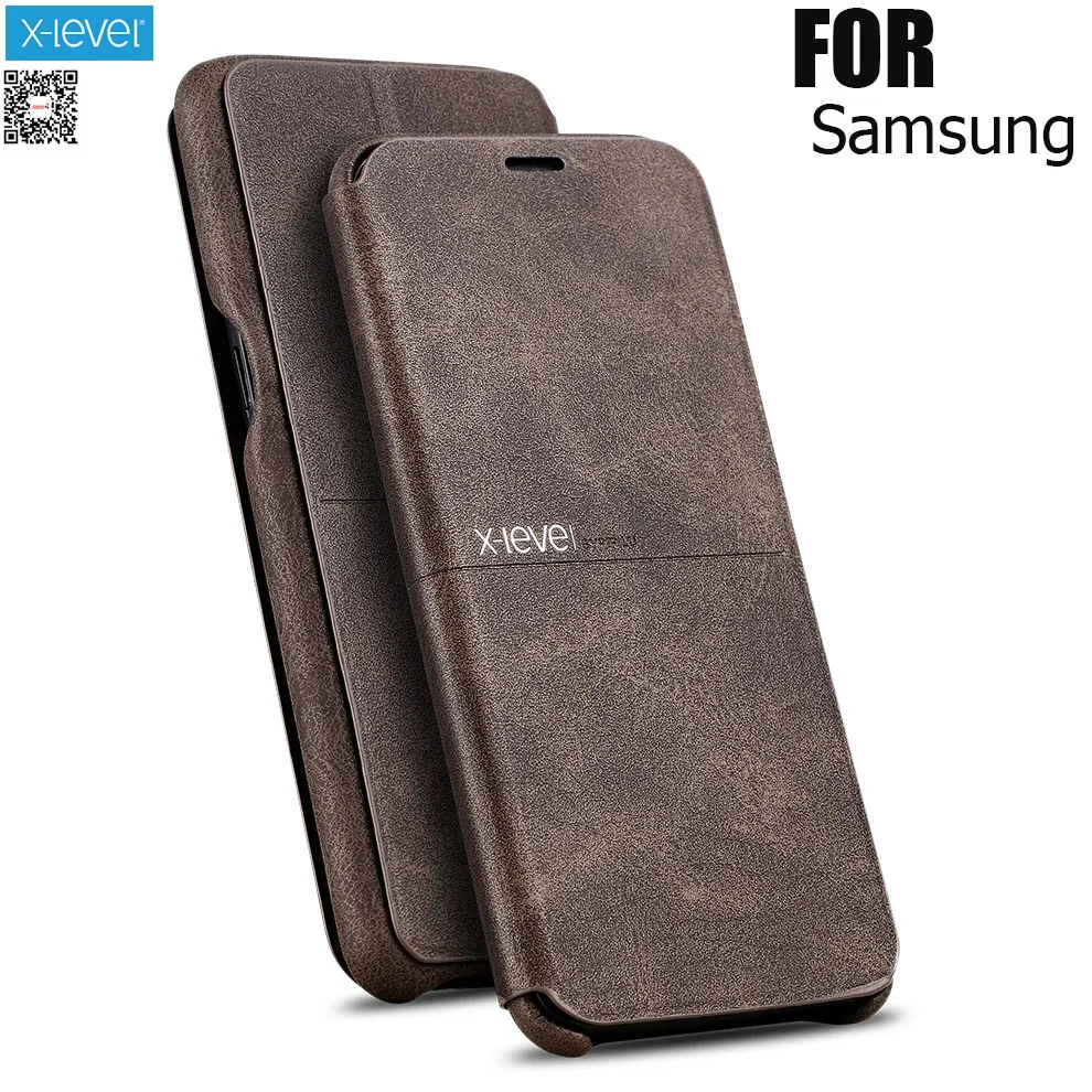 cheap X Level Extreme Flip Leather Case For samsung s9 S10Plus case S7 edge S8 Retro Vintage Classic bookcase Cover For note 9 Note 8