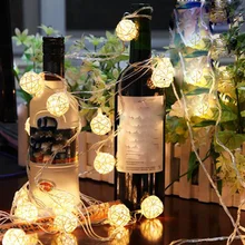 Шары ротанг Батарея работает СВЕТОДИОДНЫЙ Строка Гирлянда со сказочными огнями шары Для Свадебные украшения для рождественской вечеринки огни строки DIY