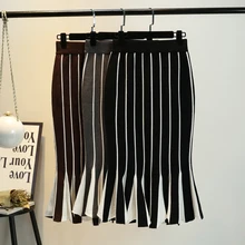 Полосатые юбки женские Falda осень и зима эластичная талия тонкая трикотажная юбка рыбий хвост Высокая талия Русалка Горячая труба