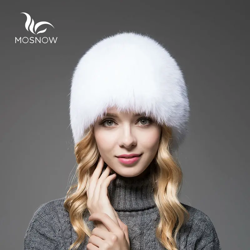 ФОТО MOSNOW Brand New Luxury Fox Fur Hat Female Winter Women'S Casual Knitted Warm Elegant Solid Beanies And Caps Female