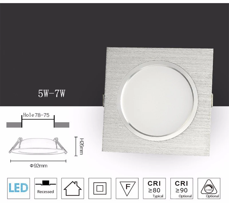 Высокая мощность квадратный светодиодный потолочный светильник 5 Вт 7 Вт 9 Вт 12 Вт 15 Вт 18 Вт 20 Вт 25 Вт светодиодный встраиваемый светильник со светодиодным приводом