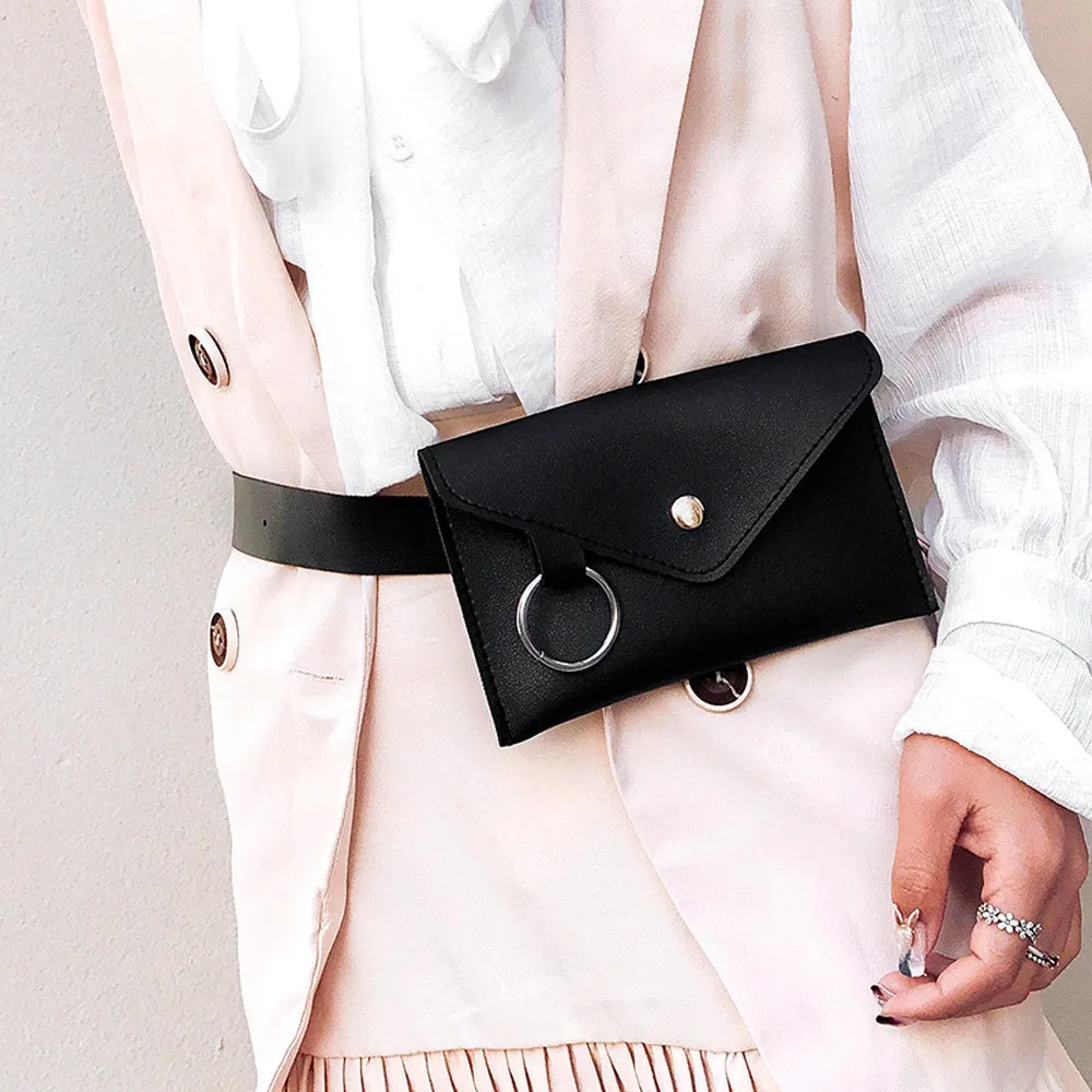 

2020 Fanny Pack Women Belt Bag Leather Waist Bag Fashion Women's Pure Color Ring PU Messenger Shoulder Chest pochete homem 3.2