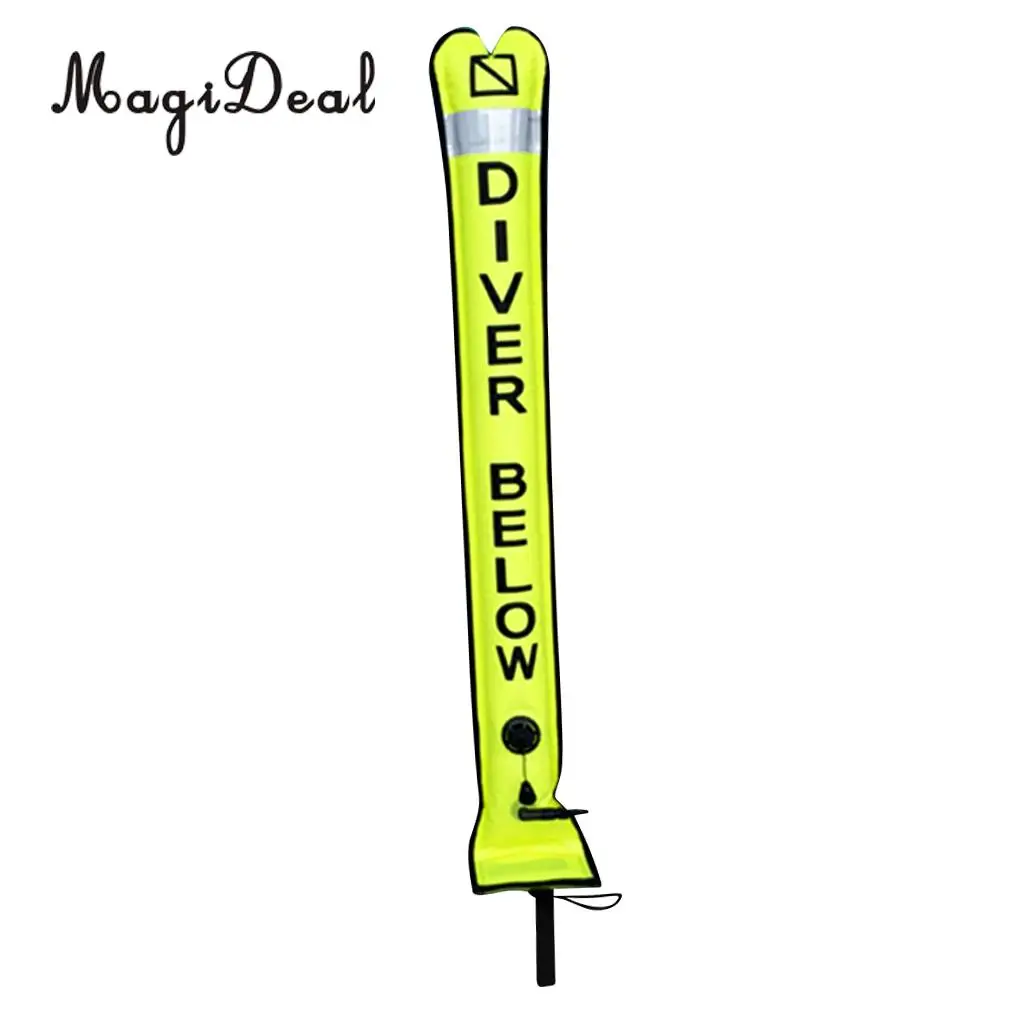 MagiDeal 4ft Reflective Inflatable Safety Sausage (SMB Surface Marker Buoy) Diver Below Signal Tube for Underwater Scuba Diving