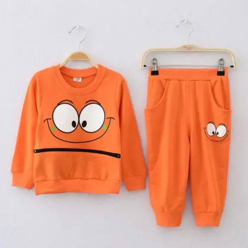 Детский Повседневный Топ с длинными рукавами для мальчиков и девочек, футболка+ штаны, свитер, милая одежда со смайликом, спортивная одежда, комплект одежды на весну и осень - Цвет: Оранжевый