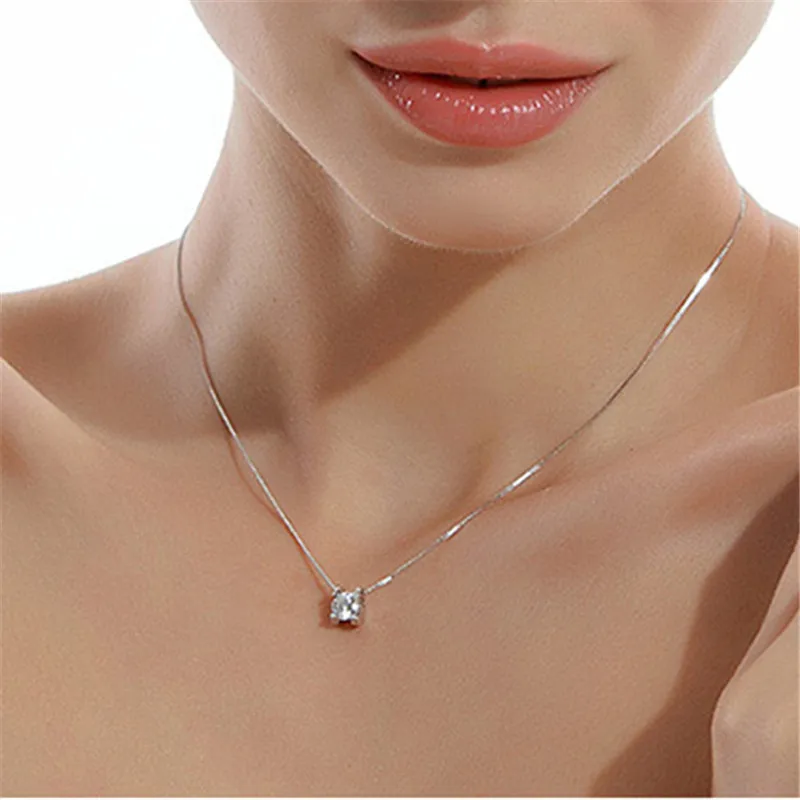 

Fashion Square Pendant 925 Sterling Silver Crystal Bridal Engagement Pendant Necklace Jewelry Gift