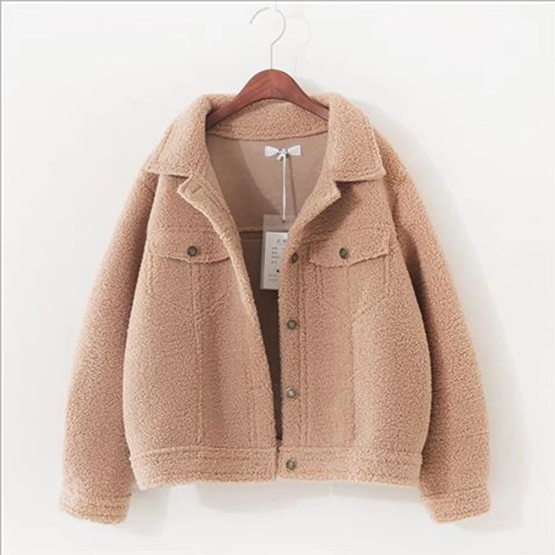 Pink Fur Coat Lamb Women Coat Streetwear Fleece Jacket  Fur Wool Short Jacket Womens Winter Coats Single-Breased Vintage Jacket