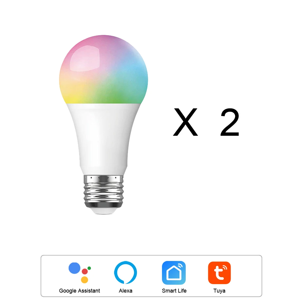 Смарт-лампа Tuya Wi-Fi 10 Вт E27 светодиодный беспроводной светильник совместимый с Alexa Echo Google Assistant умное освещение RGBW - Комплект: set2