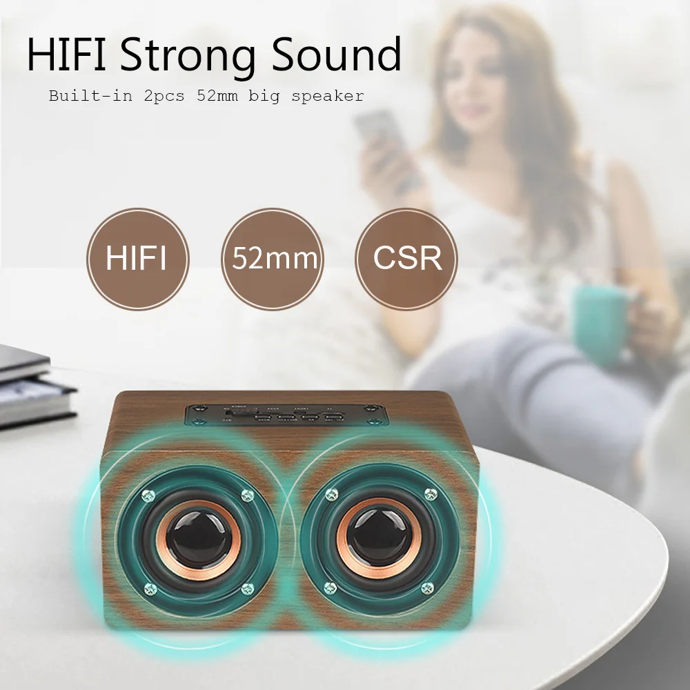 Новый деревянный Bluetooth динамик Будильник беспроводной портативный HiFi Shock Bass Altavoz