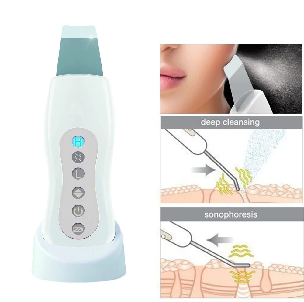 2017 Ultrasonic Face Pore Cleaner Ultrasound Therapy Skin Scrubber