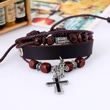 

2019 New Genuine Leather Bracelet for Women Mens Punk Bracelets Hollow Cross Charm Cuff Lovers Bracelets Bangles Men Jewelry
