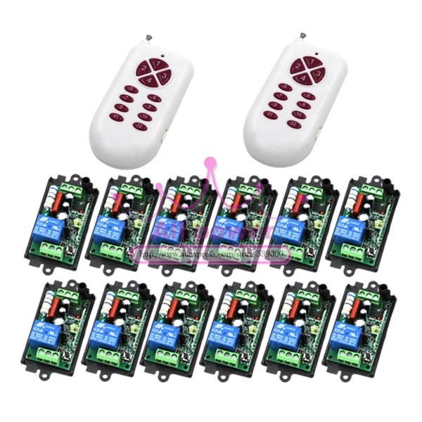 

RF wireless remote control light switch 220v Power Switch System 12 Receiver& 2 Transmitter 12CH 10A Light Lamp LED SMD ON OFF