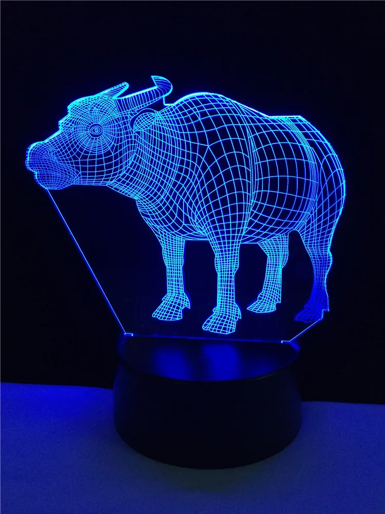 Новинка 3D Корова Buffalo 7 цветов сменный светодиодный ночник с USB многоцветная Ночная лампа новогодние подарки Новинка подарки